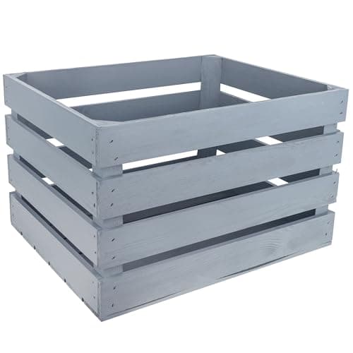 Image of Creative Deco Large Grey Wooden Crate With Handles | 50x40x30cm | Keepsake Chest Storage Box Gift Box | Vintage Farmhouse Display Basket