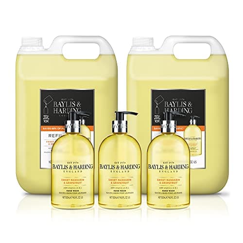 Image of Baylis & Harding Sweet Mandarin & Grapefruit Hand Wash Bundle - 3 x 500 ml & 2 x 5 Litre Refills (5 products) - Vegan Friendly