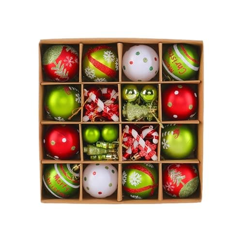 Image of 46 Pieces Christmas Tree Baubles Shatterproof Colorful Christmas Tree Decoration for Indoor Outdoor Garden Party Patio