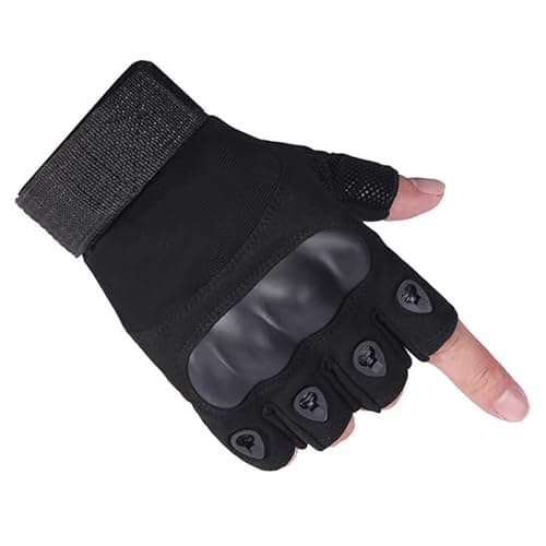 Image of A.C.I.L. Half Finger Protective Riding Gloves with Knuckle Guard – Breathable Anti-Slip Gloves for Cycling, Motorcycle, Climbing, Hiking & Outdoor Sports (Black, L)