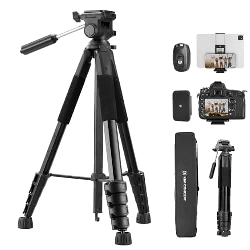 Image of K&F CONCEPT 75"/190cm Compact Camera Tripod, Lightweight Travel Tripod for Camera & Phone, Video Tripod Stand with Phone Clip, Bluetooth, Compatible with Canon/Sony/Nikon Camera, Laser Level