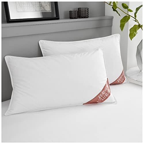Image of Super Soft Duck Feather Pillow 2 Pack, Breathable Support Bed Pillows, Hotel Quality Comfortable Pillow Pair, White, 50 X 70Cm