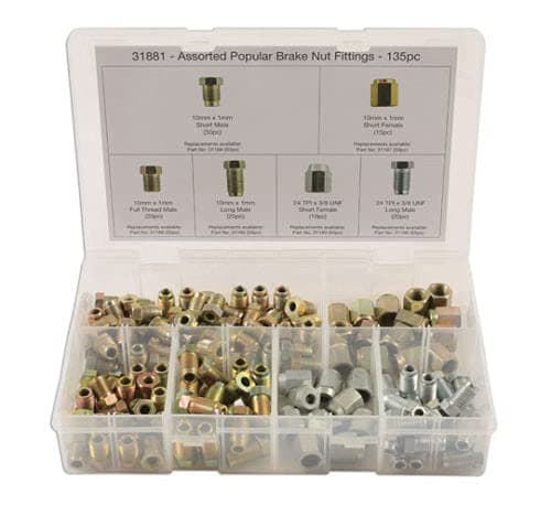 Image of Brake Pipe Nut Fittings Set / Box 135 Pcs Male Female Short Full Thread MM & UNF