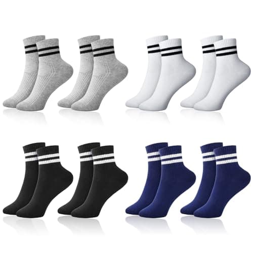 Image of Zuimei 8 Pairs Boys Socks Kids Socks Boys Sports Socks Cotton Crew Socks School Socks Kids Walking Socks Athletic Ankle Socks for Boys Girls 8-12 Years(XL white,black,grey,blue)
