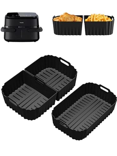 Image of Xaarmonex Silicone Mould Hot Air Fryer Accessories for Philips Airfryer 1000 Series, 3-Piece Set, Black, Rectangular, Non-Stick, BPA-Free, Flexible Basket, 7.1 L (NA154/00)