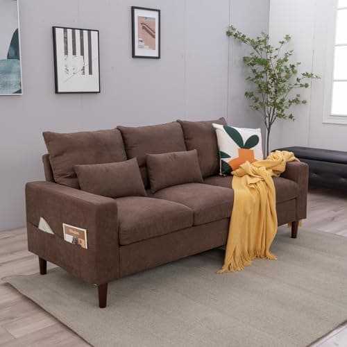 Image of Panana 3-Seat Sofa Couch with Reversible Back Cushions Modern Fabric Sofa 3 Seater Couch for Small Apartment