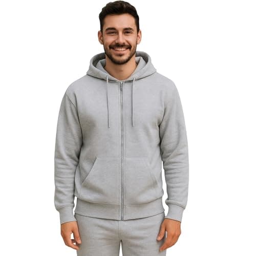 Image of Urban Road Men’s Plain Fleece Zip Hoodie – Full Zip Hooded Sweatshirt with Pockets, 50/50 Cotton Polyester, Casual & Workwear, Regular & Plus Sizes Grey