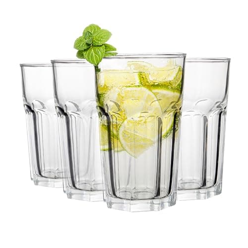 Image of Premier Housewares Luxor Drinking Glasses Set of 4 | Tumbler Water Glass Cups for Everyday Use | Solid Tall Pint Glasses for Highball | BBQ, Juice, Cocktail, Restaurants, Home Bar