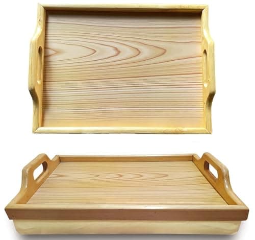 Image of Natural Wooden Theme Lap Tray With Cushion Bean Bag Wood Design With Carrying Handles, Breakfast, Dinner, Laptop, TV, Food, Compact Lightweight, Easy Serving Tray