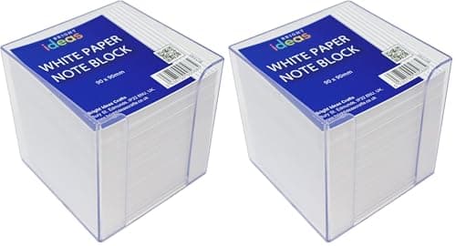 Image of Bright Ideas Note Block Clear Box Sheet Size: 9cm x 9cm, Pack of 1400 Sheets. 80gsm White. Ideal Memo Block and Note Block Refill. Small Writing Paper for Message Pad for School or Home Office. BI2390.