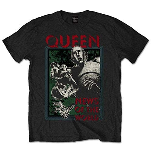 Image of Rockoff Trade Men's Queen News of The World Regular Fit Crew Neck Short Sleeve T - Shirt, Black (Black Black), Small (Manufacturer Size:Small)