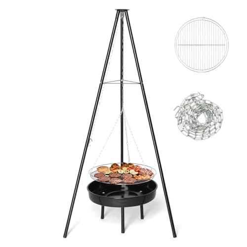Image of Bonnlo Campfire Tripod Grill - Portable Fire Pit BBQ with Fire Bowl - for Outdoor Camping BBQ, Black
