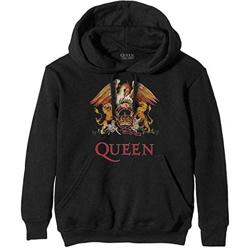 Image of Rockoff Trade Men's Queen Classic Crest Pullover Regular Fit Crew Neck Long Sleeve Hoodie, Black (Black Black), Medium (Manufacturer Size:Medium)