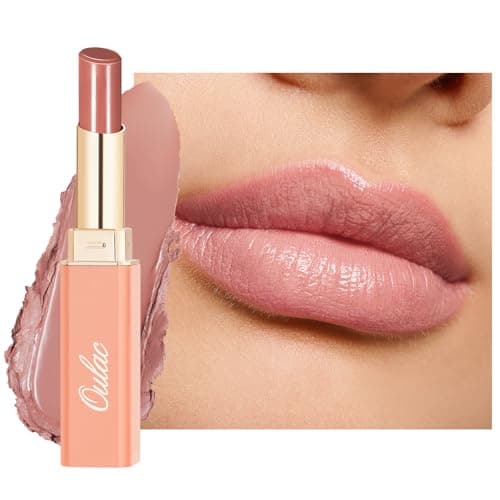 Image of Oulac Nude Pink Lipstick - Moisture Shine Hydrating Lipstick & Tinted Lip Balm for Dry Lips, Medium Coverage Lip Colour | Juicy Look, Glossy Finish, Vegan, Cruelty-Free, Tenderness (14)