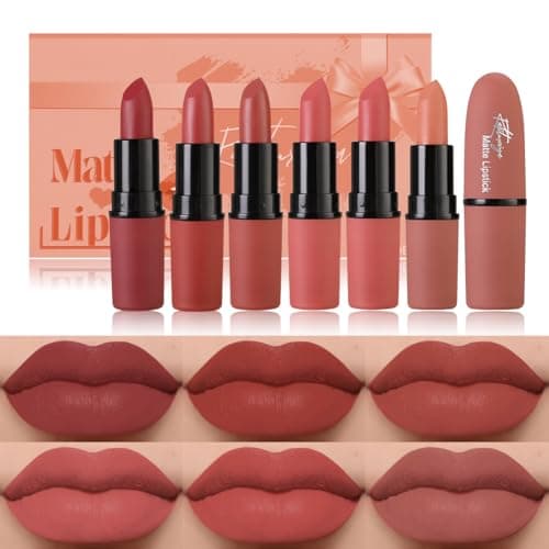 Image of Katiluxiya 6Pcs Red Velvet Matte Lipstick Set, High Pigmented Long-Lasting Waterproof Lip Stick Lip,Moisturizing balms, Sheer tint, Shine & Glowy Finish,Stain Makeup Gift Sets. (03, color)