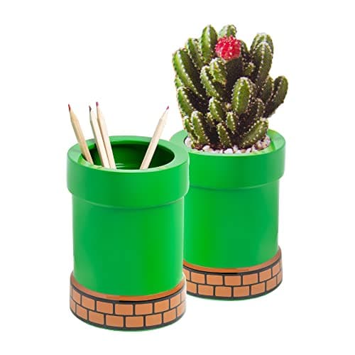 Image of Super Mario Paladone Warp Pipe Flower Pot and Pen Holder, Ceramic Planter or Pen Organizer, Officially Licensed Nintendo, 15 cm, Green