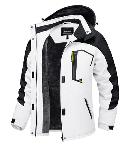 Image of TACVASEN Women's Outdoor Waterproof Jackets with Hood Winter Fleeced Lined Warm Coat Ladies Walking Windproof Jacket Ski Thermal Coat White