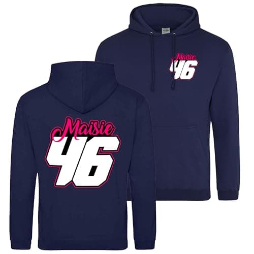 Image of Purple Print House Custom Adults Motocross Hoodie Name & Race Number Hoody Personalised MX Dirt Bike Racing Pits Track Day Practice Jumper Men Women, L, Navy