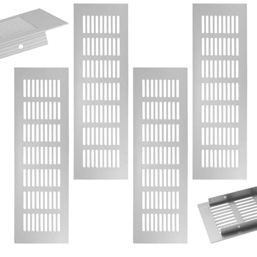 Image of 4 Pieces Silver Aluminum Alloy Kitchen Air Vent Grille Cover, 300x80 mm Cupboard Vents with Screws, Kitchen Plinth Vent, Radiator Grill, Ventilation Grille for Wardrobe, Shoe Cabinet, Bathroom Kitchen