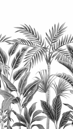 Image of Grandeco Paysage Black & White Graphic Jungle Palm Repeatable Wallpaper Mural 159 x 280cm
