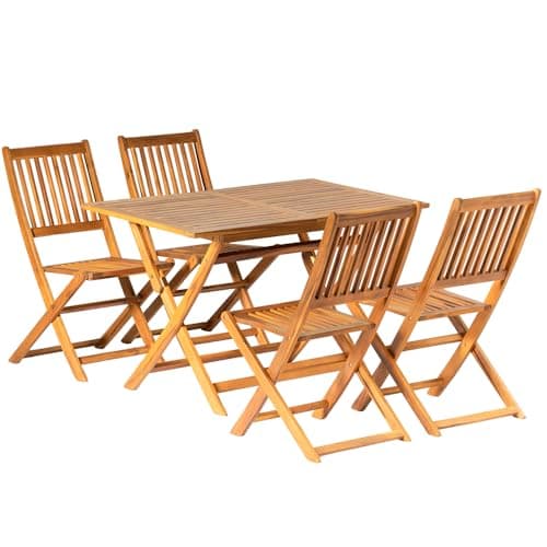 Image of Panana 5PCS Acacia Wood Outdoor Dining Set Folding Table with 4 Chairs Patio Garden Furniture Set for Patio, Deck, Yard