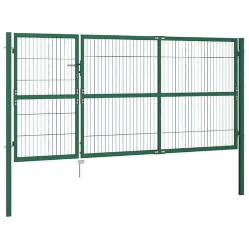 Image of Garden Gate with Posts Made of Powder-Coated Steel Green 350 x 140 cm Adjustable 355-360 cm Includes Lock and 3 Keys for Garden Fence and Patio