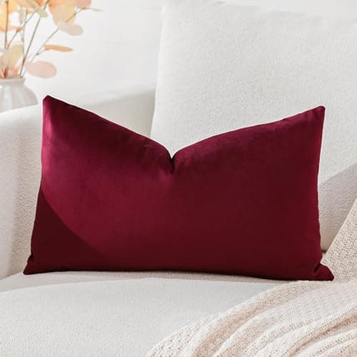 Image of Artscope Luxury Velvet Cushion Covers Super Soft Decorative Throw Pillow Covers Case Lumbar Cushion Cases for Sofa Couch Bedroom Car Decor 30x50cm Wine Red