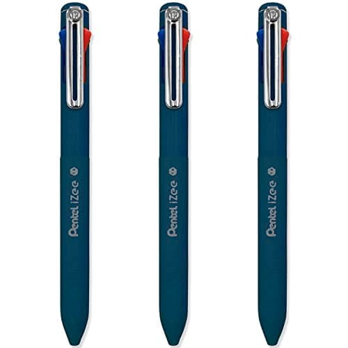 Image of Pentel iZee 4 Colour Ballpoint Pen - Deep Blue Barrel - Multi Ink - Black, Blue, Red & Green Ink - Pack of 3