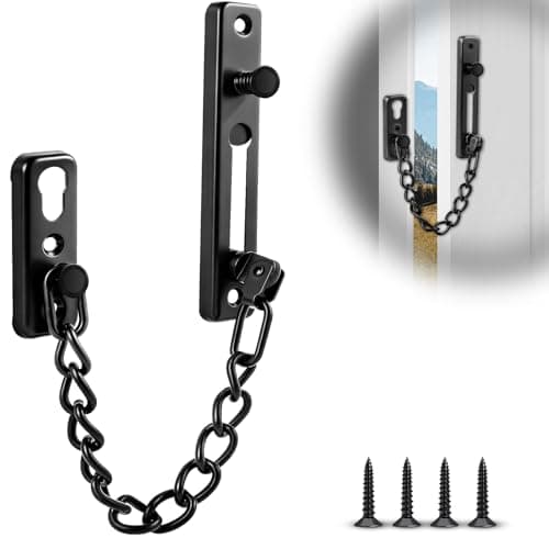 Image of MOXYOY Security Door Chain Lock, Heavy Duty Stainless Steel Anti-Theft Latch Sliding Bolt with 4 Screws for Home, Hotel & Apartment (Black)