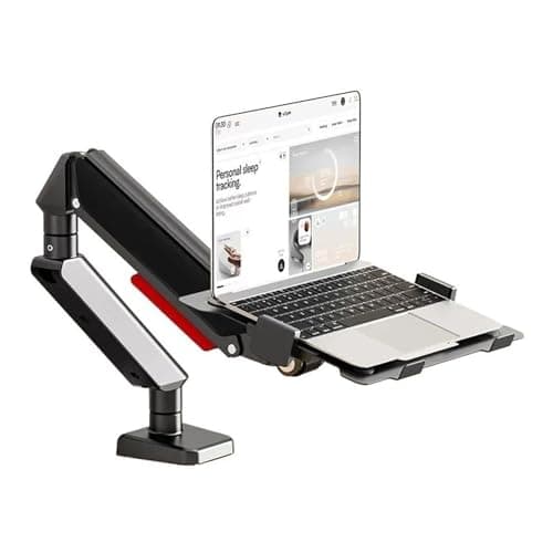 Image of ASerZenith Office Laptop Mount With Adjustable Tray For 10-17”Notebook, Full Motion Gas Spring Mount Arm For 17-32”Monitor, C-Clamp And Grommet Base Desk Accessories