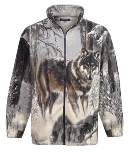 Image of U.S Trading Men Women Winter Wolf Print Jacket - Unlined jacket - Fleece Lined - Comfotbale Warm Cosy Coat - Lightweight Jacket - Unisex Fleece Jacket (UK, Alpha, XL, Regular, Regular, Grey)