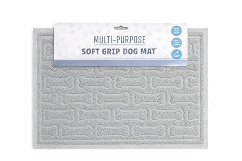 Image of Soft Grip Dog Mat, Paw-Shaped, Bone Shaped Multi-Purpose, Water Absorbent, Traps Dirt, Easy to Clean, 40cm x 30cm Puppies Mat (Grey, Rectangular)