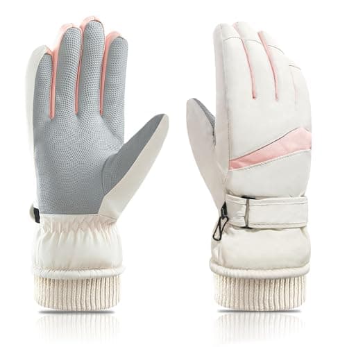 Image of Andiker Women Waterproof Ski Gloves, Winter Touchscreen Thermal Gloves with Fleece, Windproof Snowboard Glove for Skiing Running and Cycling (Beige-pink)