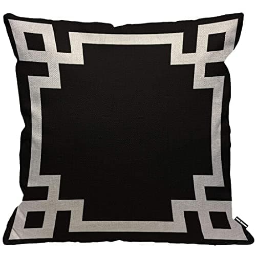 Image of HGOD DESIGNS Greek Key Border Cushion Cover,Cute Bold Chic Geometric Stripes Black and White Throw Pillow Case Home Decorative for Living Room Bedroom Sofa Chair 18X18 Inch Pillowcase 45X45cm