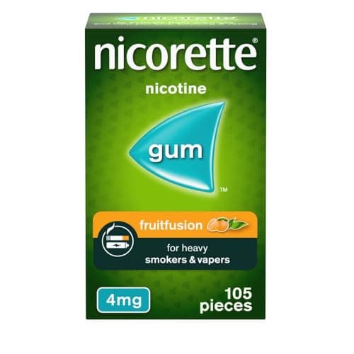 Image of Nicorette Fruitfusion 4mg Gum (105 Pieces), Discreet Stop Smoking and Stop Vaping Aid, Helps Tackle Cravings and Withdrawal Symptoms, Nicotine Gum with Pleasant Fruit Flavour (Quit Smoking or Vaping)