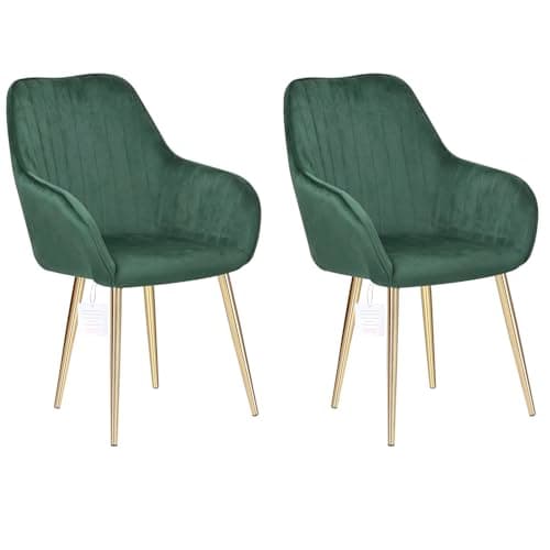Image of HYGRAD® Set of 2 Velvet Dining Chairs With Gold Legs - Soft Padded Chairs For Home, Restaurant, Cafe, Office (Green)