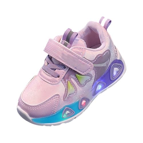 Image of Toddler Girls Light Up Walking Trainers Baby Glitter Heart Running Shoes Slip On Sparkly Sneakers Flat Wide Sports Shoes Lightweight Flashing Hiking Boot (Purple, 6.5 Toddler)