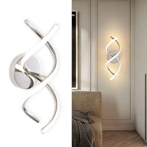 Image of EIDISUNY Wall Lamp LED Silver Modern Elegant Spiral Indoor Wall Lights for Bedside Bedroom Living Room Hallway Bathroom Kitchen Wall Lighting Fixture - Chrome 24W 3000K Warm White Light