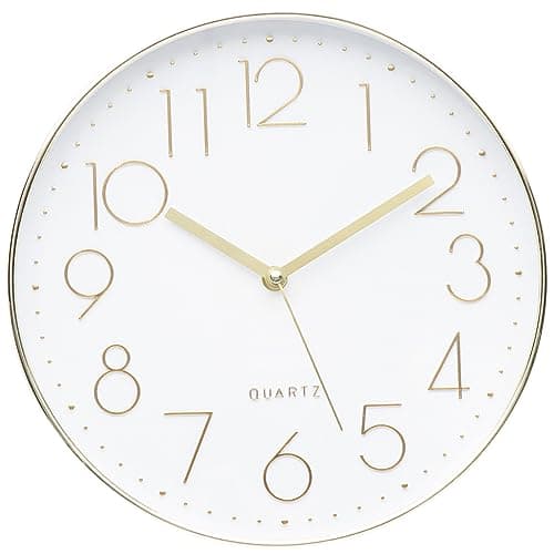 Image of ACCSHINE Wall Clock Without Ticking Noises Silent 30 cm Modern Quartz Large Battery Operated Stereo Digital Wall Clock Easy to Read for Room Home Kitchen Bedroom Office School (Green + Gold)
