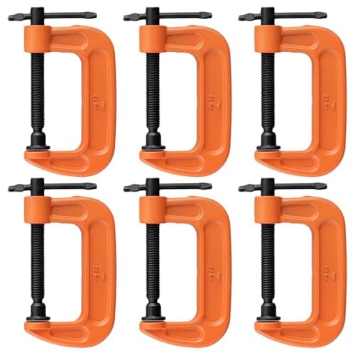Image of JOIKIT 6 Pcs Mini C Clamp, 60mm Small G Clamps with Adjustable Screw for Welding, Woodworking, Orange