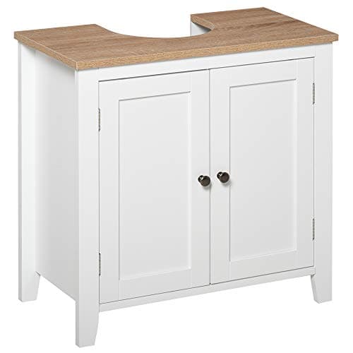 Image of kleankin Under Sink Cabinet, Bathroom Sink Cabinet with 2 Doors, Pedestal Under Sink Design, Freestanding Bathroom Cupboard with Adjustable Shelf, White