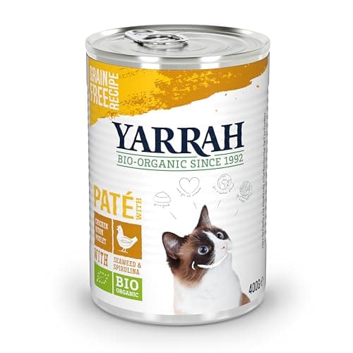 Image of Yarrah Organic Wet Cat Food | Grain-free | 12 x 400g tins premium cat food | High nutrient content | Food for cats from 12 weeks with organic chicken
