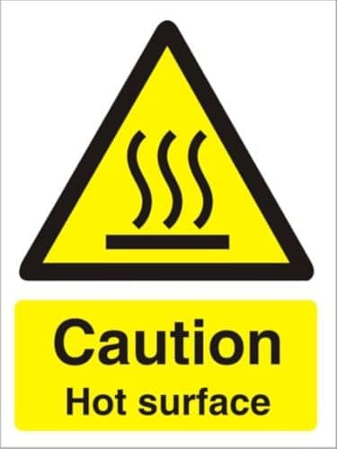 Image of Seco Caution Hot Surface Sign, 50mm x 75mm (Pack of 5) - Self Adhesive Vinyl
