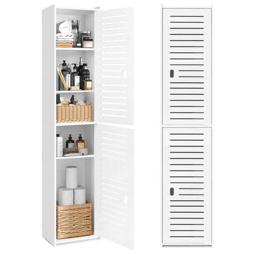 Image of KVTUKIAIT Tall Bathroom Storage Cabinet - Floor Standing Display Cabinet, Home Storage Furniture Organizer Unit for Office Living Room Kitchen Entryway Toilet Paper, White