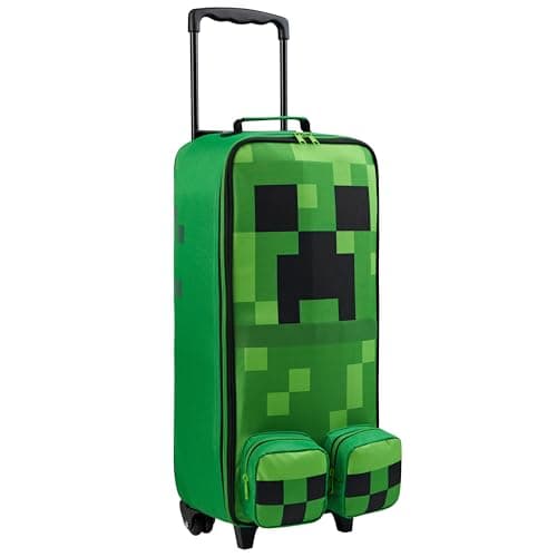 Image of Minecraft Kids Suitcase with Wheels Foldable Trolley Bag Creeper Luggage Travel Bag 57 x 17 x 25cm 17L Holiday Weekend Trips Travel Essentials (L64cm x W25cm - 17L, Green)