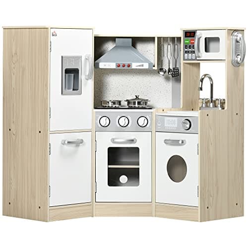 Image of HOMCOM Kids Kitchen Playset Pretend Toy Kitchen w/Role Play Accessories, Sound and Light Effects, Phone, Storage Space