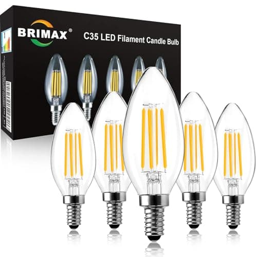 Image of BRIMAX E14 LED Candle Bulb Dimmable 6w 60W Equivalent Warm White 2700K SES(Small Edison Screw) LED Chandelier Bulbs C35 Vintage Filament Energy Saving Candelabra Light Bulb 5 Pack