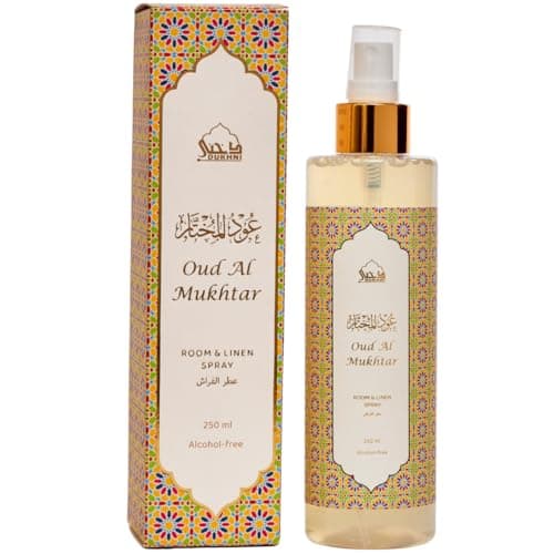 Image of Oud Room & Linen Spray by Dukhni | 250ml Mukhtar Air Freshener, Room Mist, for Bed Linen, Fabrics, Sofa and Prayer Mats | Islamic gifts, Free from Alcohol, Odour eliminator for strong odour