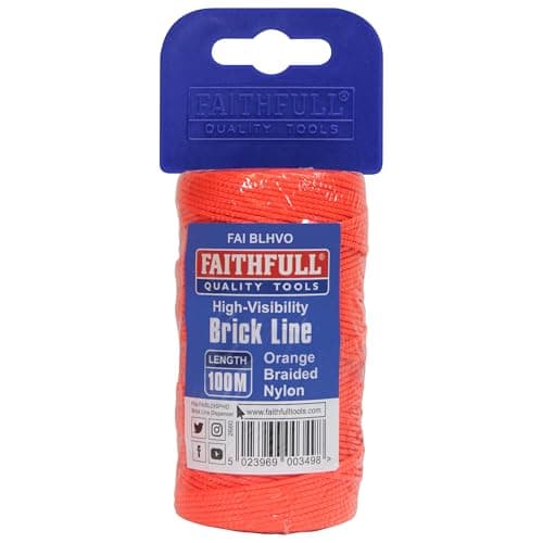 Image of Faithfull FAIBLHVO Hi-Vis Orange Braided Nylon Brick Line String 100M (330ft) Breaking Strength 26.4kg