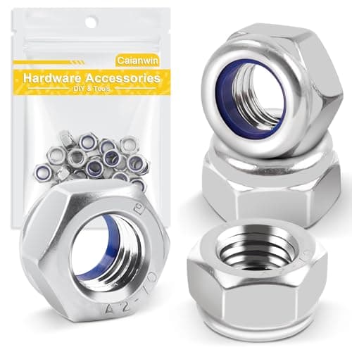 Image of M12 Nuts DIN985 Nylock Nuts (Pack of 10) Caianwin 12mm Stainless Steel Hex Nut Self Locking Nut for M12 Bolts, Screws & Washers